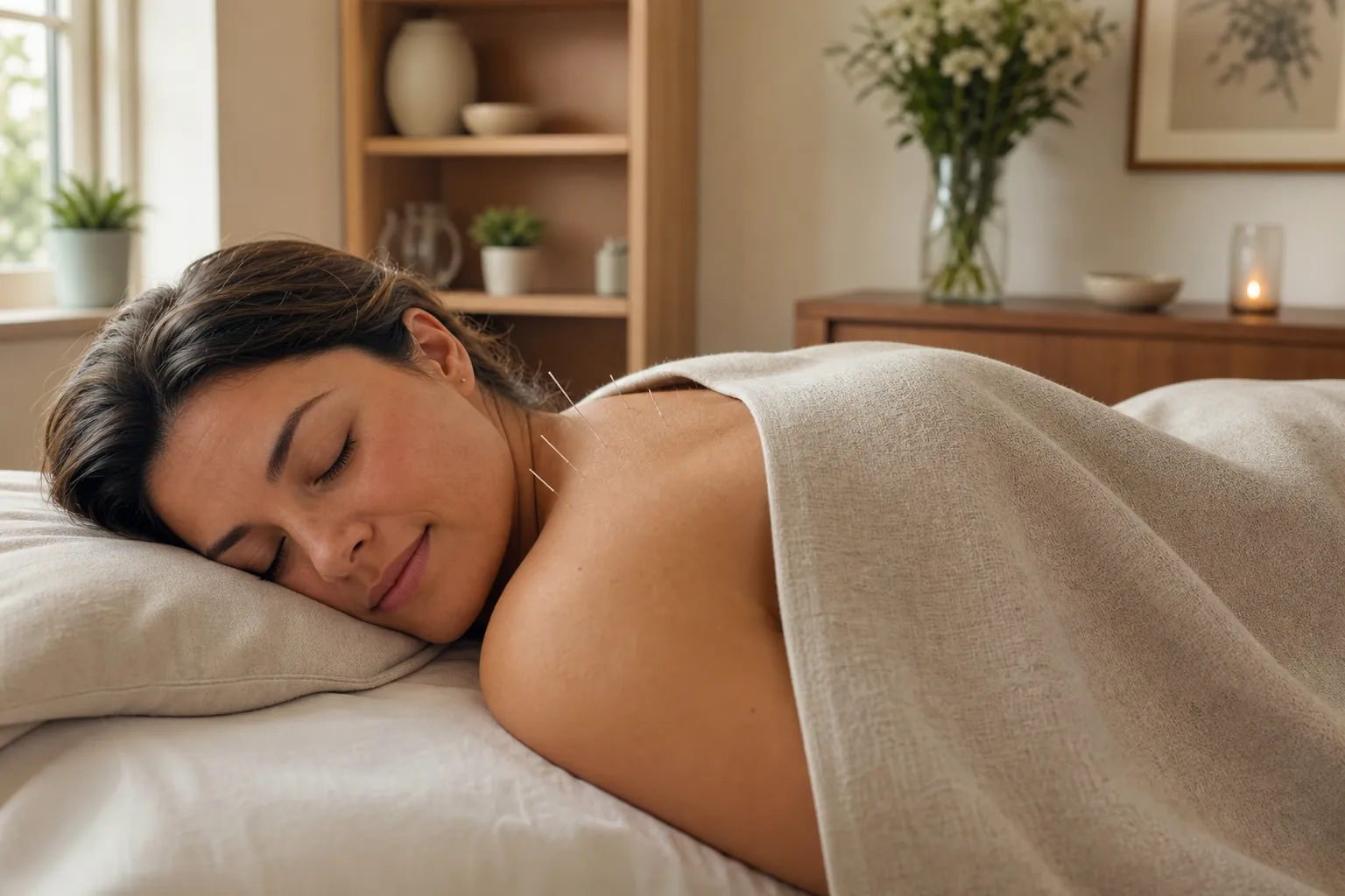 A calm acupuncture treatment in clinic