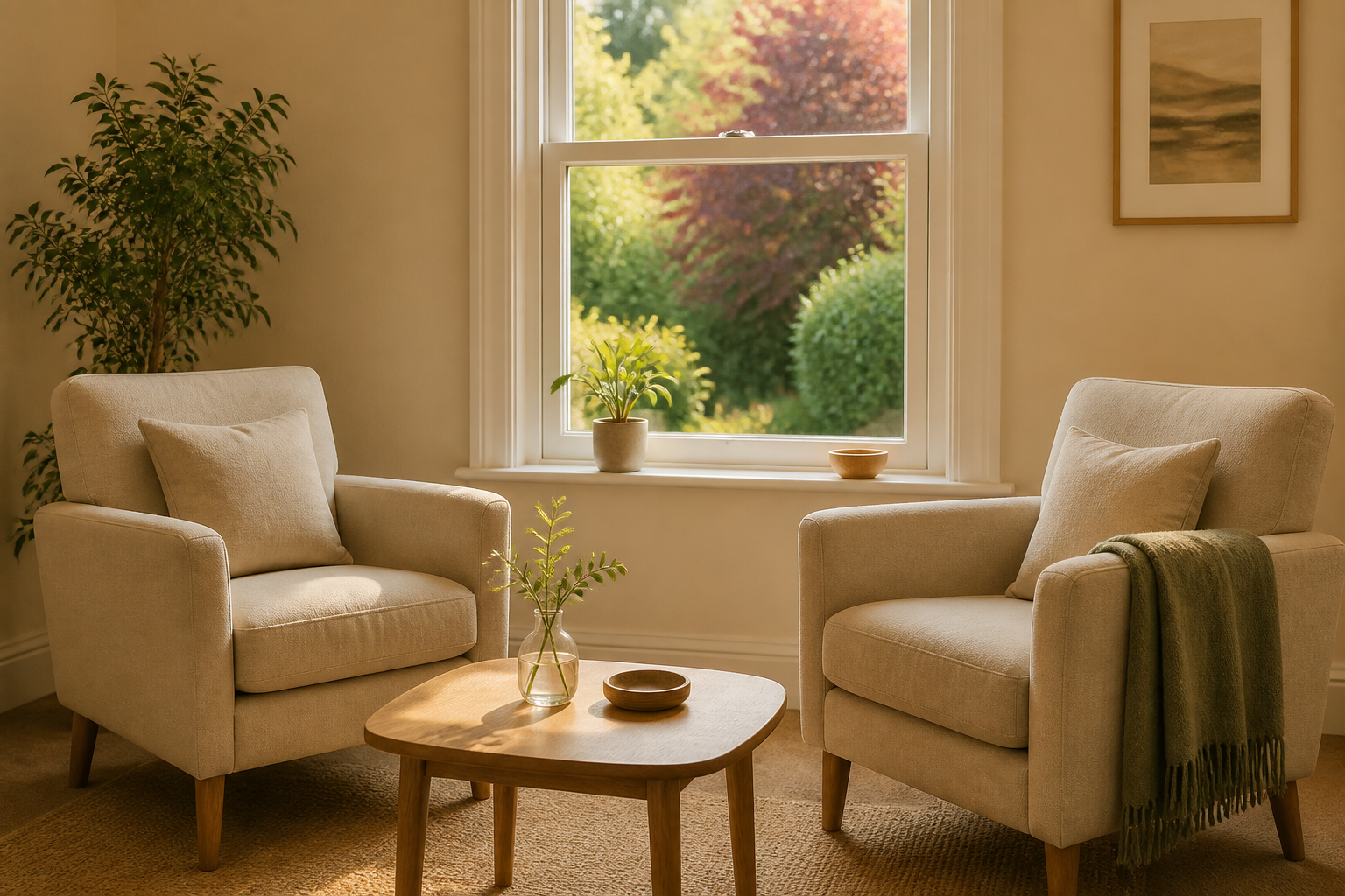 Two chairs in a quiet counselling room