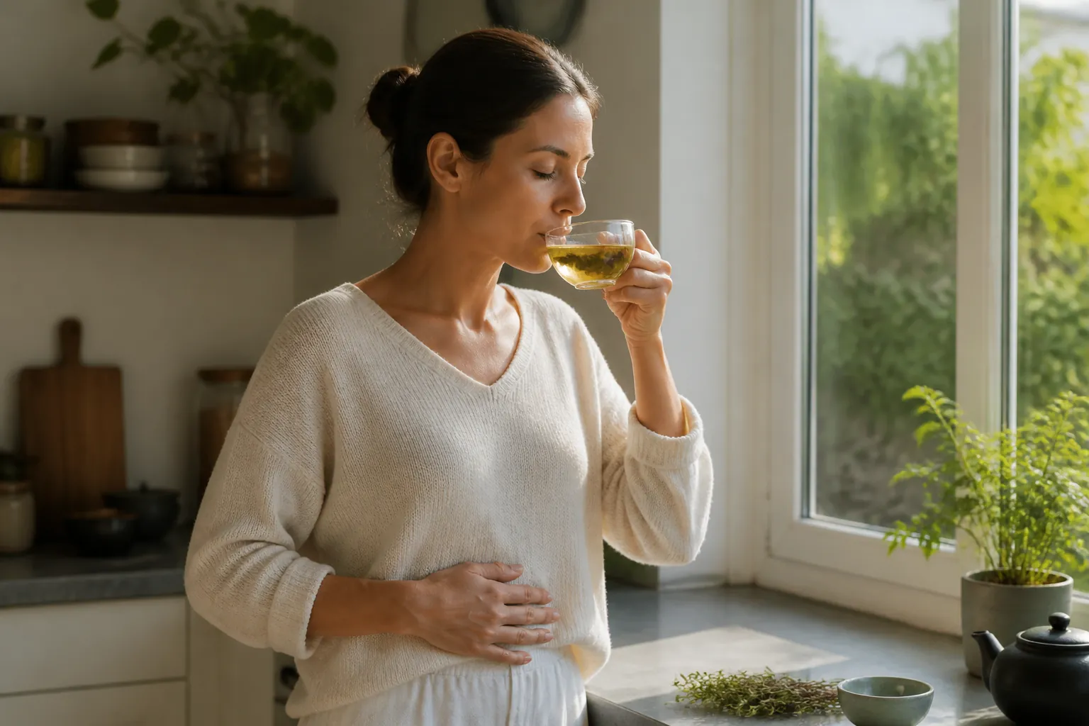 A calm kitchen moment with tea