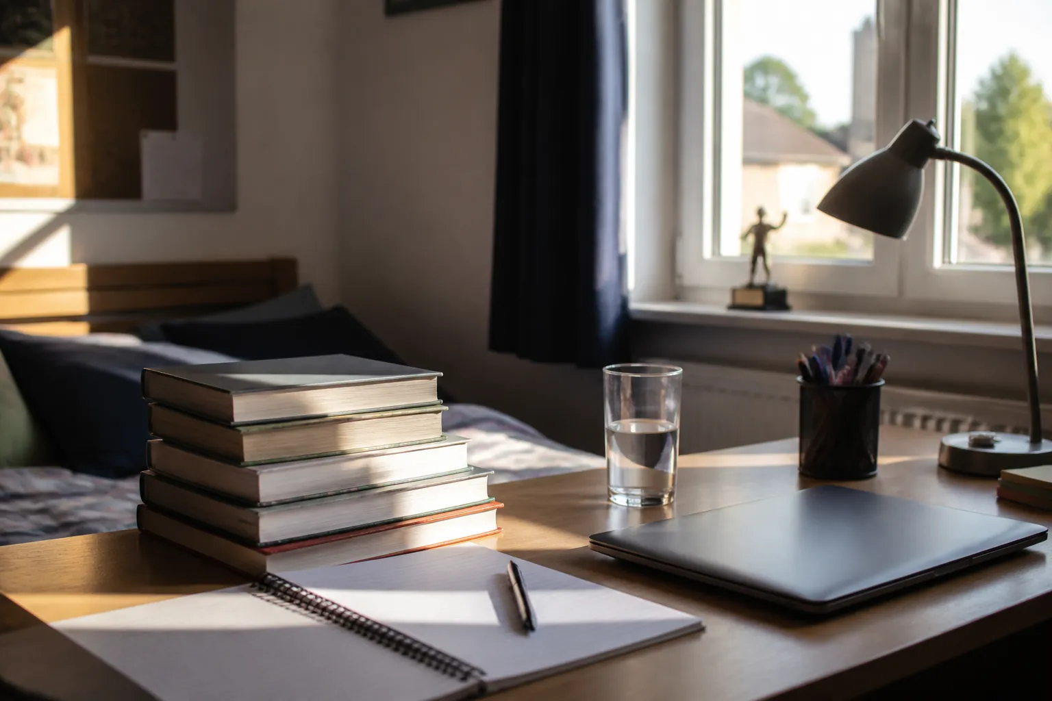 Schoolbooks and a quiet study desk