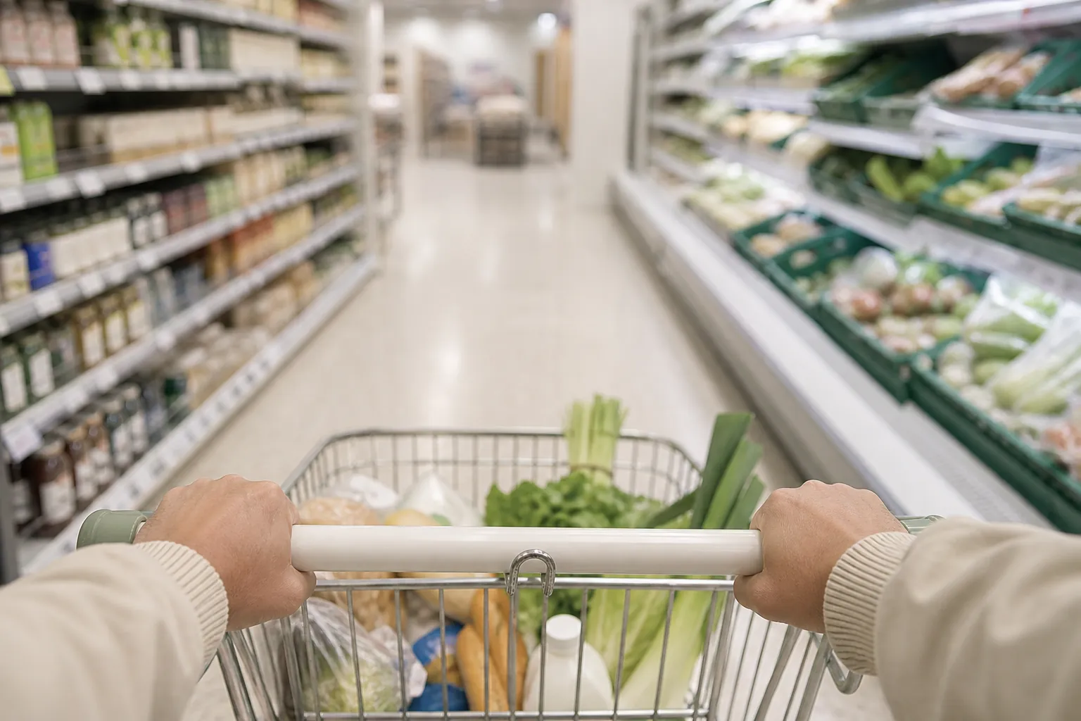 Hands on a supermarket trolley